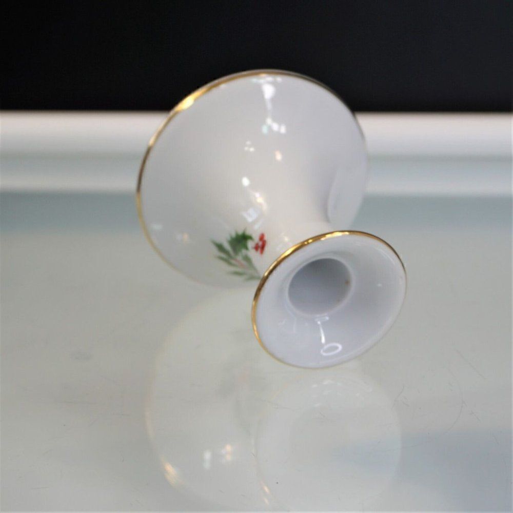 Christmas Holly Berry Candle Holder Gold Trim Vintage MCM Japan - Picture 3 of 6